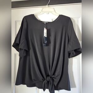NWT Adrianna Papell Black Tie-Front Blouse